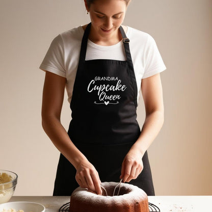 Grandma Cupcake Queen Custom Apron Personalized Baking Apron for Grandmas Apron with Adjustable Straps Gift for Her Aprons for Women Kitchen Apron Baking Apron Mother Day Gift Black Apron