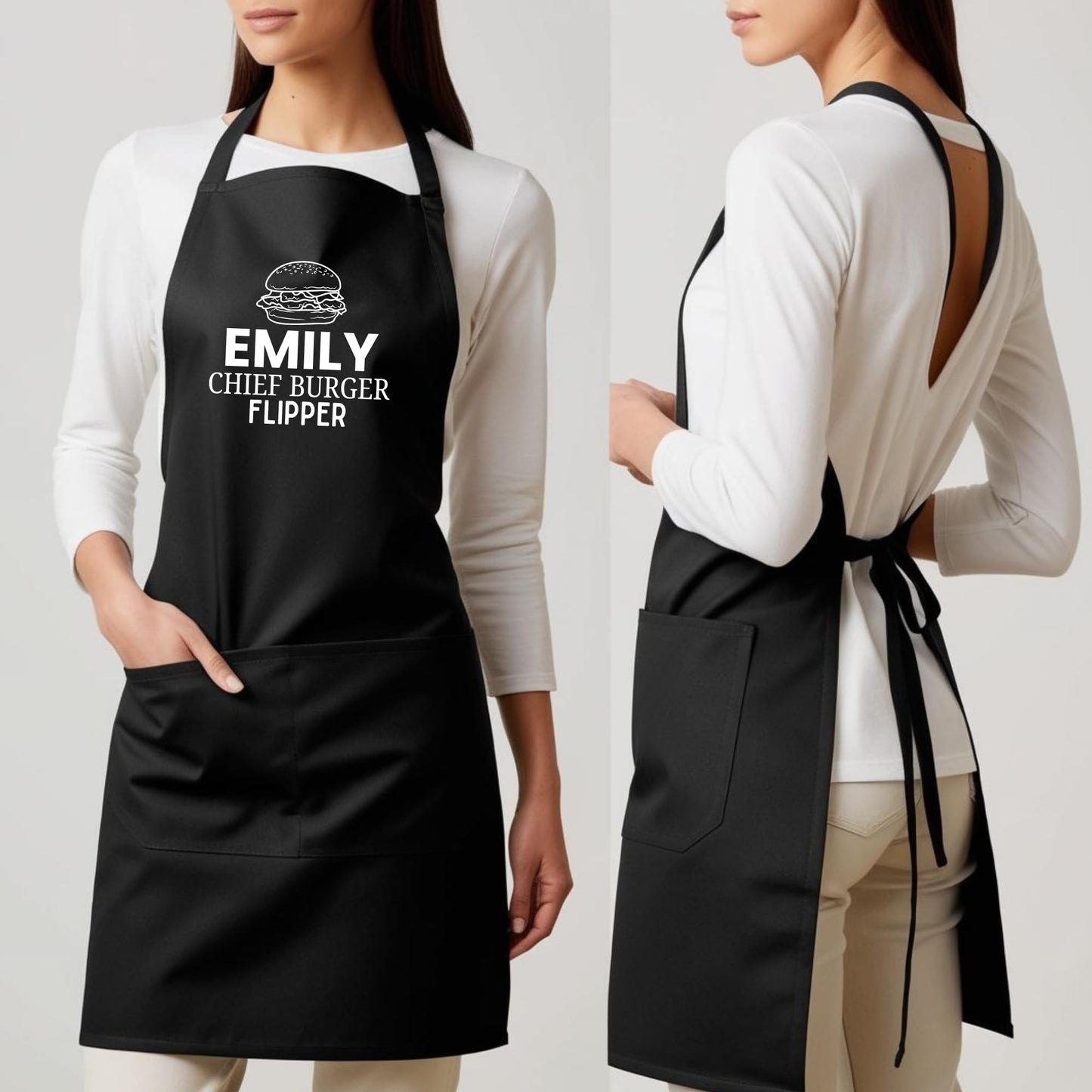 Custom Chief Burger Flipper Apron Kitchen Apron Gift for Him Her Aprons for Mens Dad Apron Chef Apron Kitchen Apron BBQ Apron Father Day Gift Black Apron