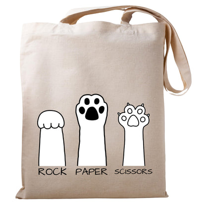 Be Buz Rock Paper Scissors Cat Paw Tote Bag Playful and Stylish Bag for Cat Lovers Reusable Casual Bag for Work Shopping Travel