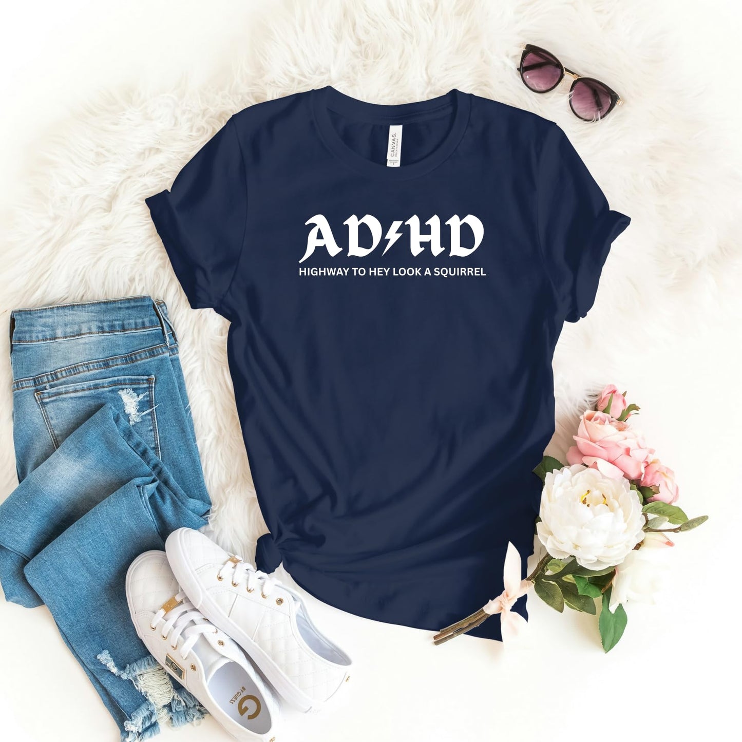 Be Buz Funny T-Shirt AD&HD Highway to Hey Look a Squirrel Attention Disorder Joke Tee Gift for ADHD Friends