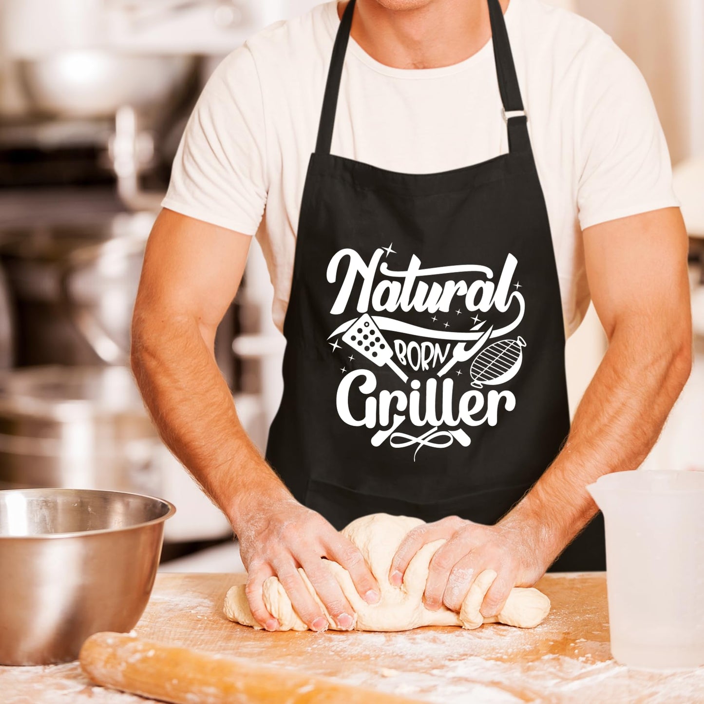 Natural Born Griller Funny Aprons for men Printed Apron Gift for Her Chef Apron Kitchen Apron BBQ Apron Gift Baking Apron Father Day Gift