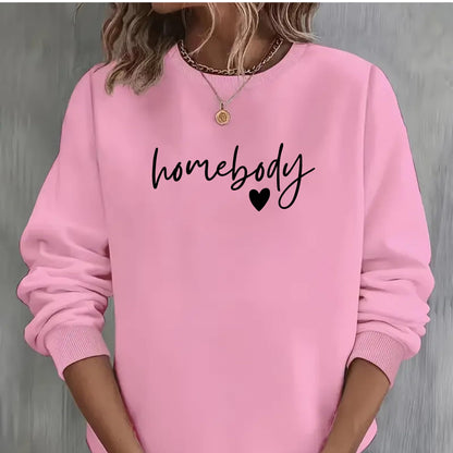 Be Buz Homebody Letter Print Sweatshirt for Women Cozy Aesthetic Pullover Soft Minimalist Crewneck Long Sleeves Sweatshirt