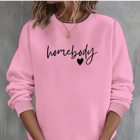 Be Buz Homebody Letter Print Sweatshirt for Women Cozy Aesthetic Pullover Soft Minimalist Crewneck Long Sleeves Sweatshirt - Top Tee