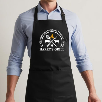 Custom Grill Apron - BBQ Aprons for Men, Gift for Him, Dad Apron for Grilling Personalized with Fun Designs (Hen, Cow, Pig) Birthday gift Apron with Adjustable Straps and Two Pockets