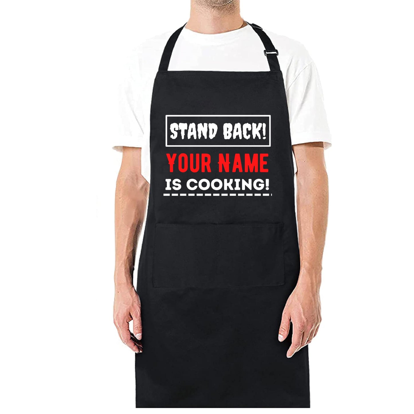 Stand Back Personlise Your Name Printed Apron For Kitchen BBQ grill chef Aprons for Men Women Create Personalised Apron with Pockets Custom Apron gift for Him Her