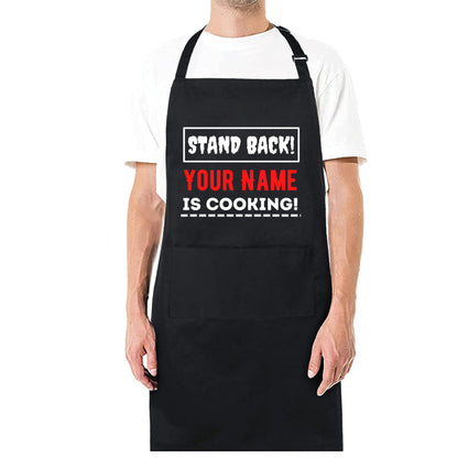 Stand Back Personlise Your Name Printed Apron For Kitchen BBQ grill chef Aprons for Men Women Create Personalised Apron with Pockets Custom Apron gift for Him Her