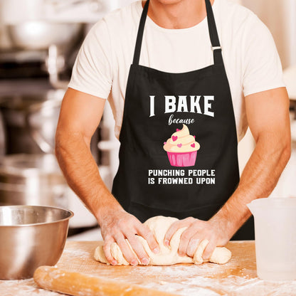 I Bake Because Punching People Frowned Upon Funny Aprons for Men Women Gift for her Chef Apron Kitchen Apron BBQ
