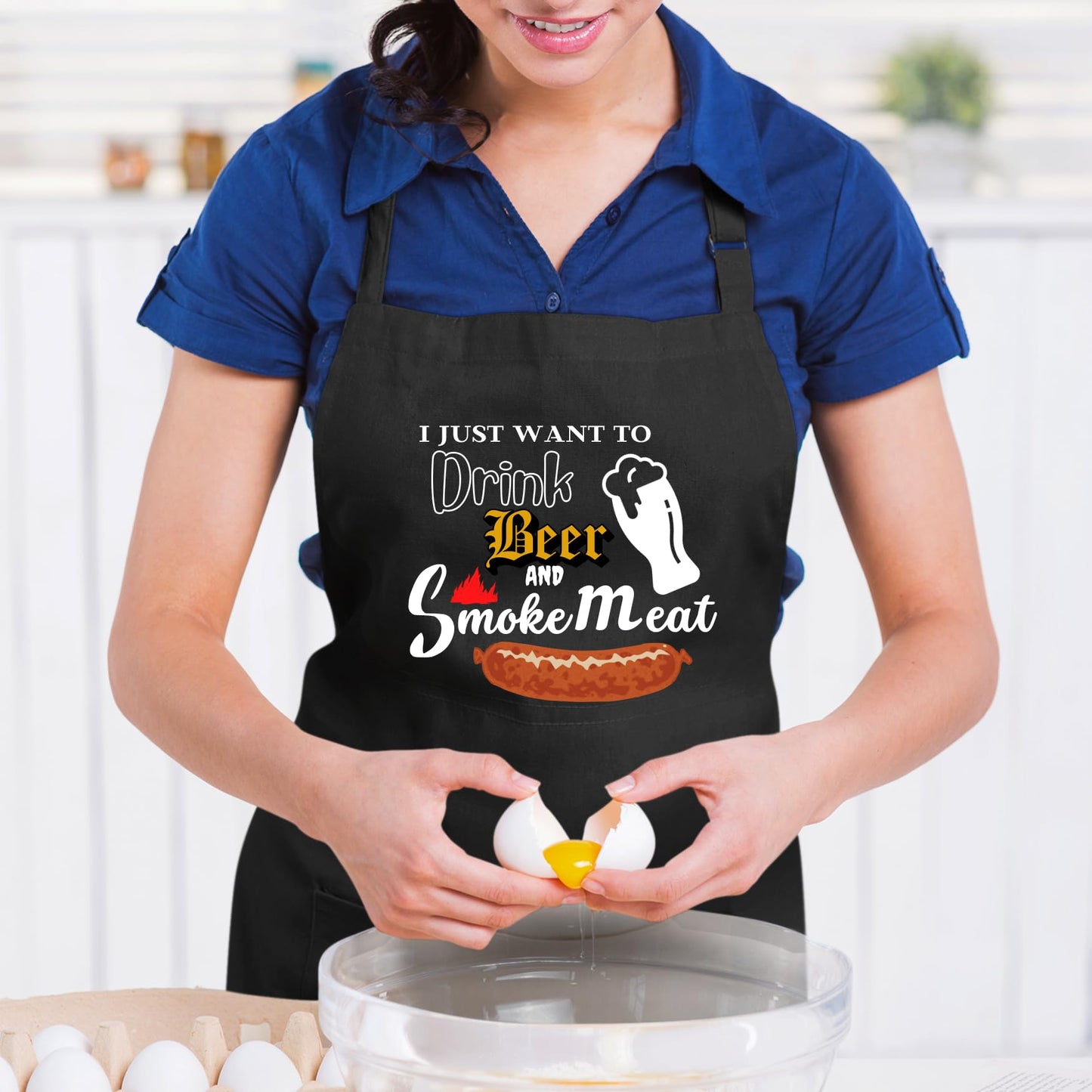 I Just Want To Drink Beer And Smoke Meat Funny Aprons for men Printed Apron Gift for Her Chef Apron Kitchen Apron BBQ Apron Gift Baking Apron Father Day Gift