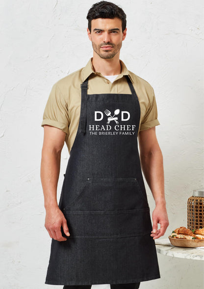 Personalized Denim Cooking Apron, Adjustable Neck Strap, 4 Pockets, add your photo or logo