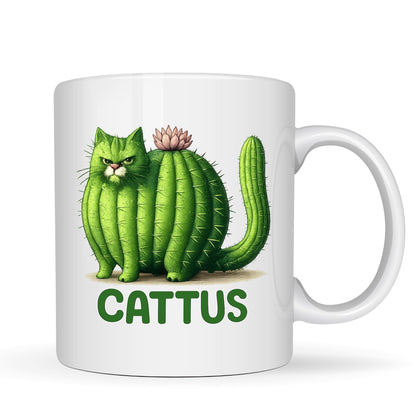 Be Buz Cattus Funny Cat Mug – Cute Pun Ceramic Coffee Mug for Cat Lovers – 11oz White Ceramic Tea Cup Plant Lover Gift