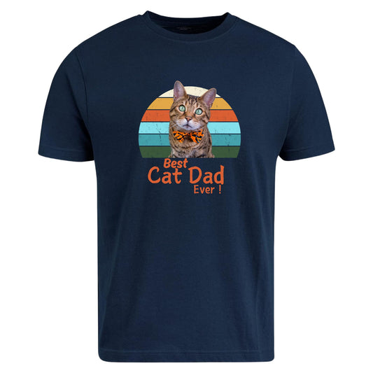 Be Buz Best Cat Dad Ever T-Shirt, Personalized Photo Print Custom Men's Cotton Tee Gift for Cat Lovers