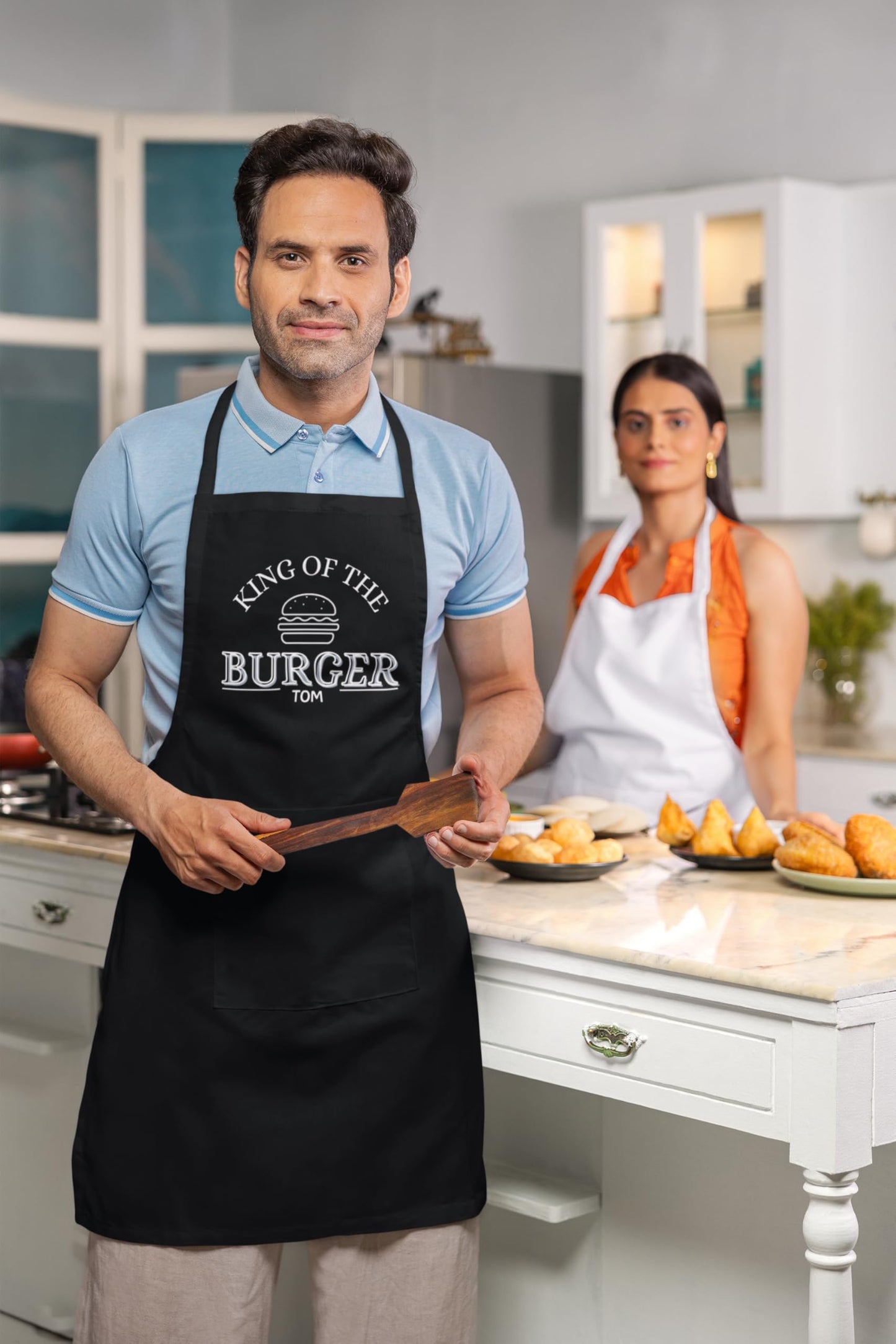 King of the Burger Personalized Burger Apron with Name - Custom Name Grilling Apron for Men and Women Cooking Apron gift for him her