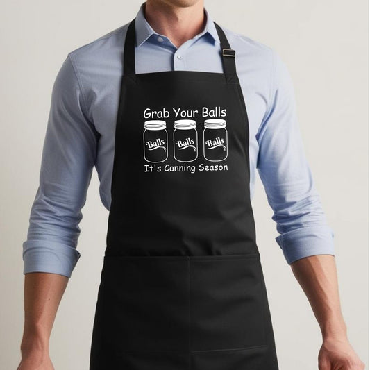 Grab Your Balls It's Canning Season - Cute and Funny Canning Apron for Women and Men with 2 Pockets Gifts for Mom Nana Wife Best Friends gift for him cooking apron