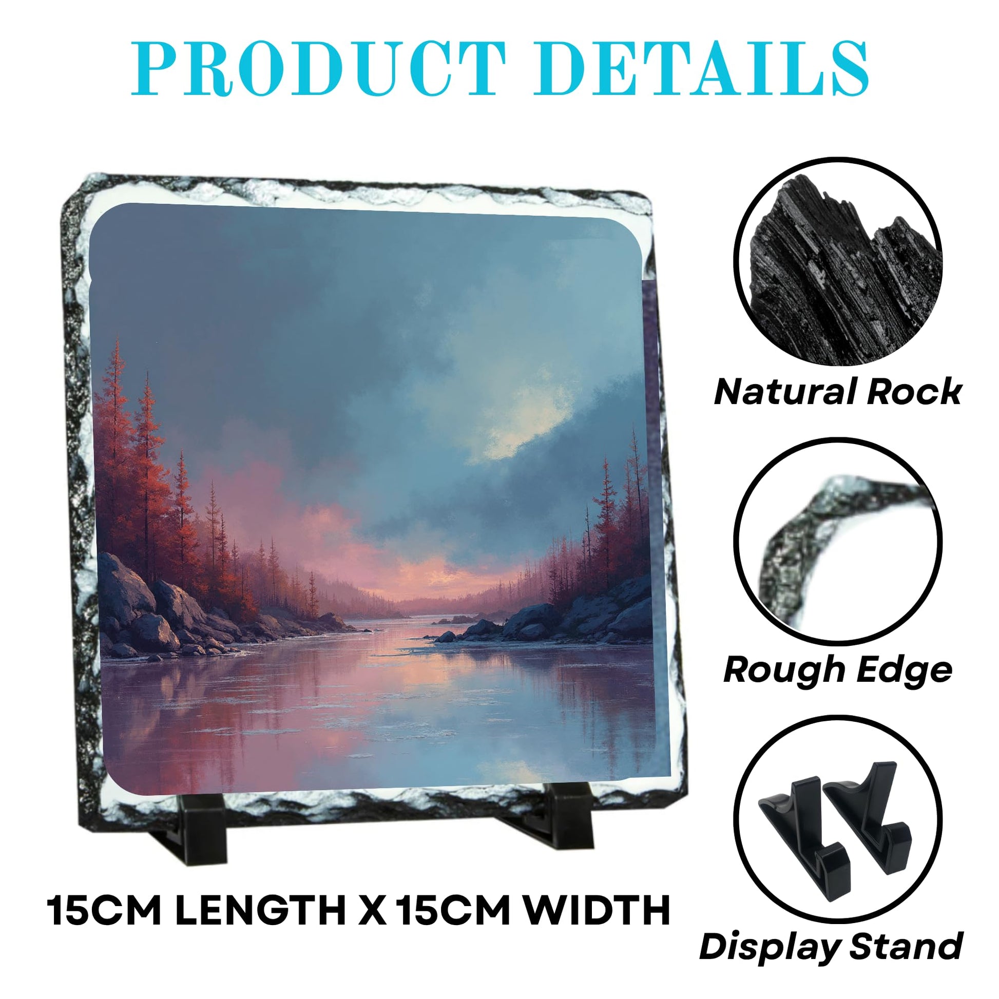 Be Buz Personalized Sublimation Photo Slate Frame, 15cm Square Rock Natural Stone with Stand, Custom Picture Printing for Wedding, Birthday, Memorial - Top Tee