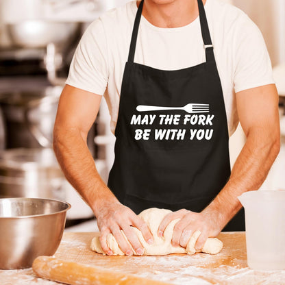 May The Fork Be With You Funny Aprons for men Printed Apron Gift for Her Chef Apron Kitchen Apron BBQ Apron Gift Baking Apron Father Day Gift