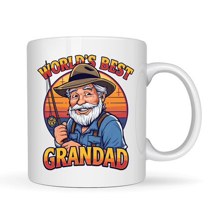 Be Buz World’s Best Grandad Funny Fishing Mug – 11oz White Ceramic Coffee Cup Gift for Grandpa Fisherman