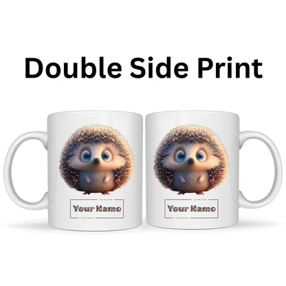 Personalized Hedgehog Mug – Custom Name Ceramic Coffee Cup – Cute Animal Gift for Kids, Hedgehog Lovers and Pet Owners – 11oz