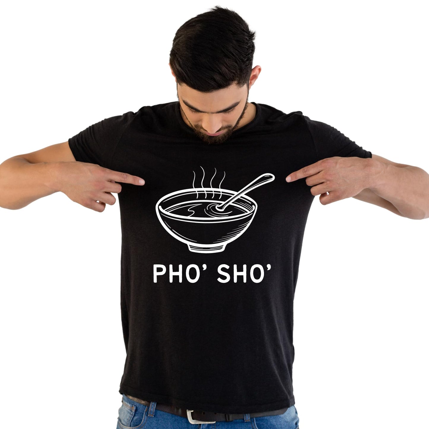 Pho, Sho Food Lover Funny Printed Black Adults Unisex Men Women Summer Winter Cotton Crew Neck Casual T-Shirt - Top Tee