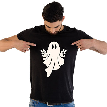 Ghost Posing Halloween Party Fun Adults Logo Printed Unisex Men Women Summer Winter Cotton Crew Neck Casual T-Shirt