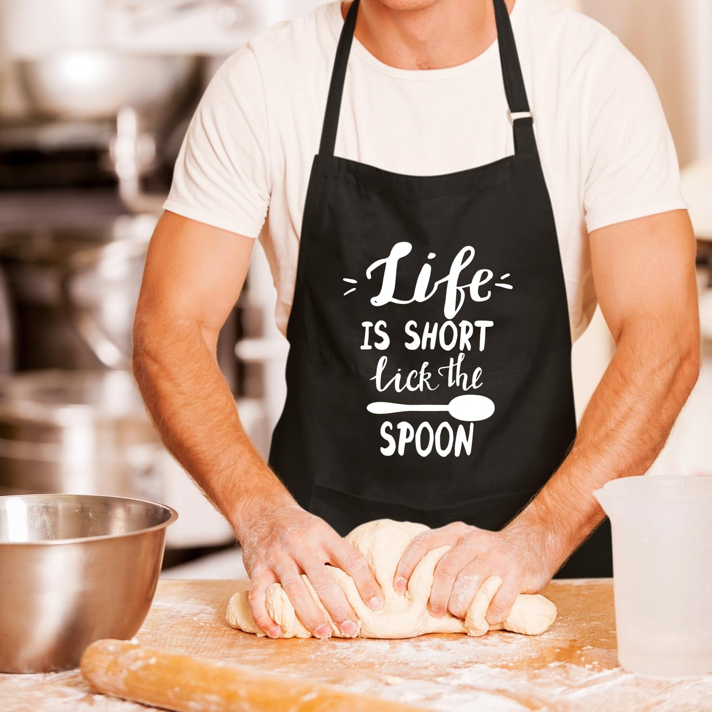 Life Is Short Lick The Spoon Funny Aprons for men Printed Apron Gift for Her Chef Apron Kitchen Apron BBQ Apron Gift Baking Apron Father Day Gift
