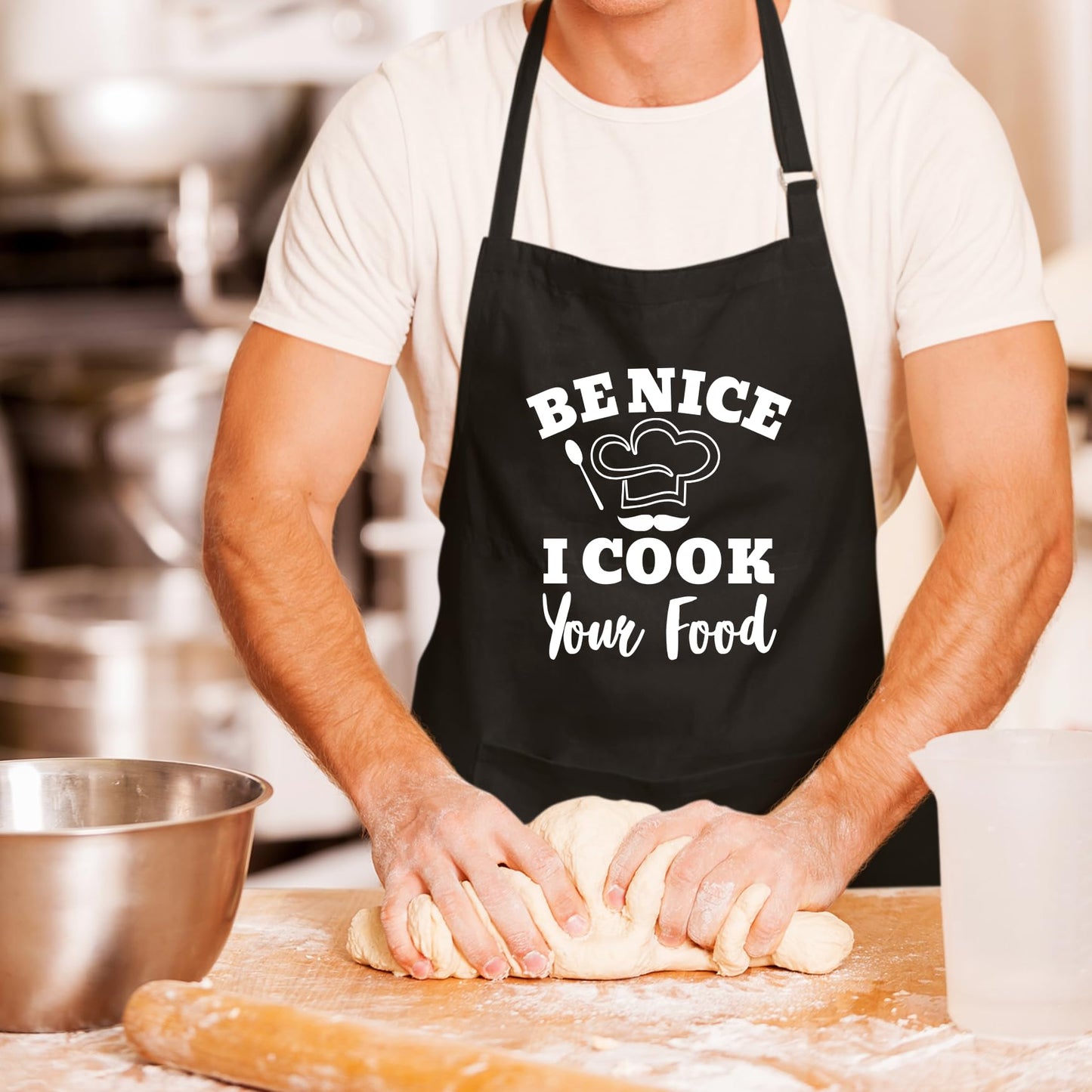 Be Nice I Cook Your Food Funny Aprons for men Printed Apron Gift for Her Chef Apron Kitchen Apron BBQ Apron Gift Baking Apron Father Day Gift