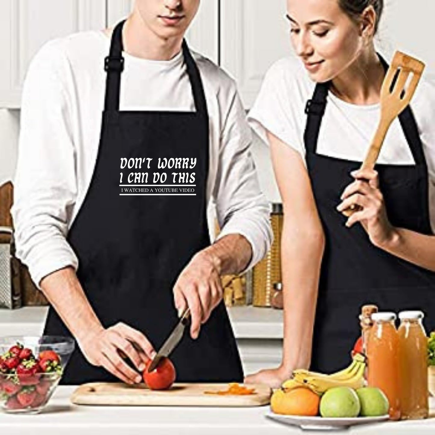 Dont Worry I can Do This Funny Aprons for Men adjustable bib apron with pockets for cooking black chef apron