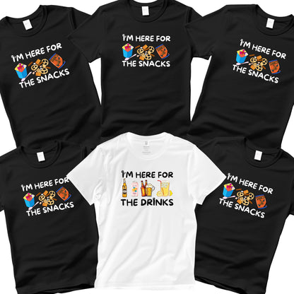Be Buz I’m Here for The Snacks/Drinks Funny T-Shirt Family Matching Food and Beer Shirts – Party, BBQ, Vacation or Game Night Tee