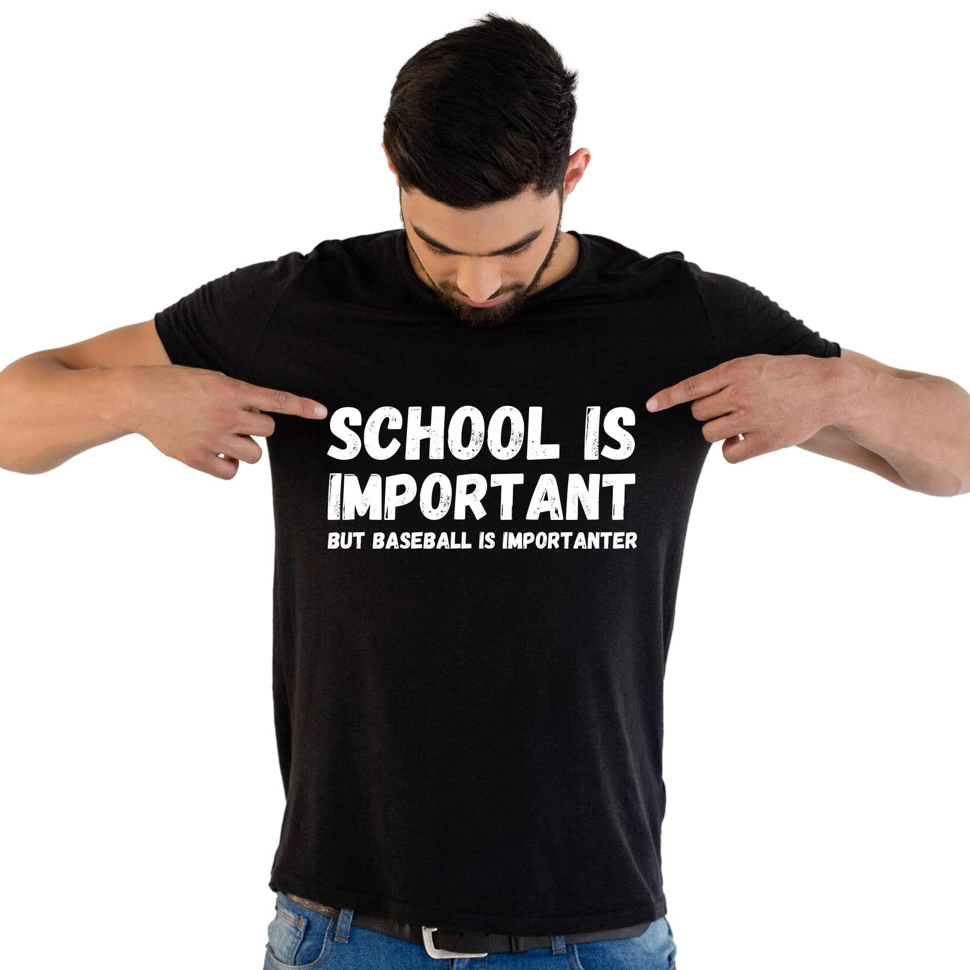 School is Important But Baseball is Importanter Funny Printed Black Adults Unisex Men Women Summer Winter Cotton Crew Neck Casual T-Shirt - Top Tee