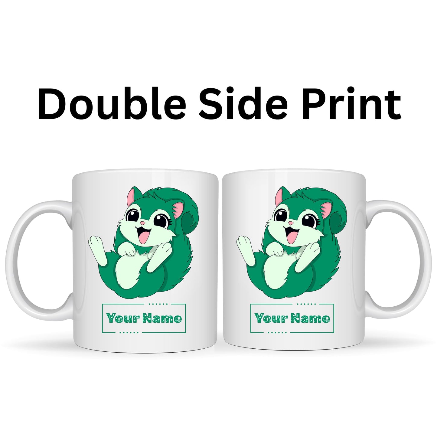 Personalized Squirrel Ceramic Coffee Mug, Custom Name Cup, 325ml Capacity, Glossy White, Modern Style, Cylindrical Shape, Durable for Hot Beverages