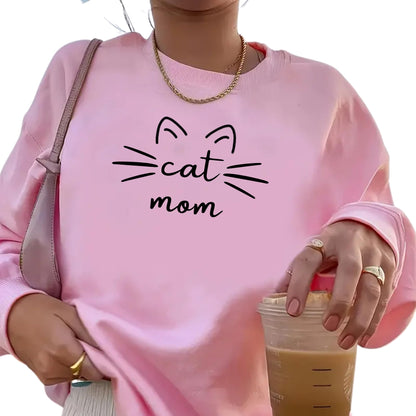 Be Buz Cat Mom Sweatshirt Cute Funny Cat Lover Gift for Women Cozy Pullover for Pet Moms Lady Aesthetic Sweatshirt - Top Tee