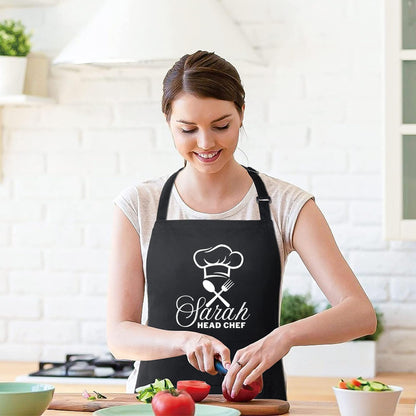 Personalized Head Chef Apron - Custom Kitchen Apron with Adjustable straps Gift for Him Her Aprons for Mens Womens Dad Apron Chef Apron Kitchen Apron BBQ Apron Mother Day Gift Black Apron