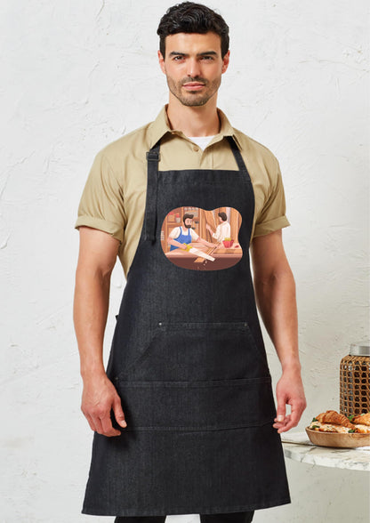 Personalized Denim Cooking Apron, Adjustable Neck Strap, 4 Pockets, add your photo or logo