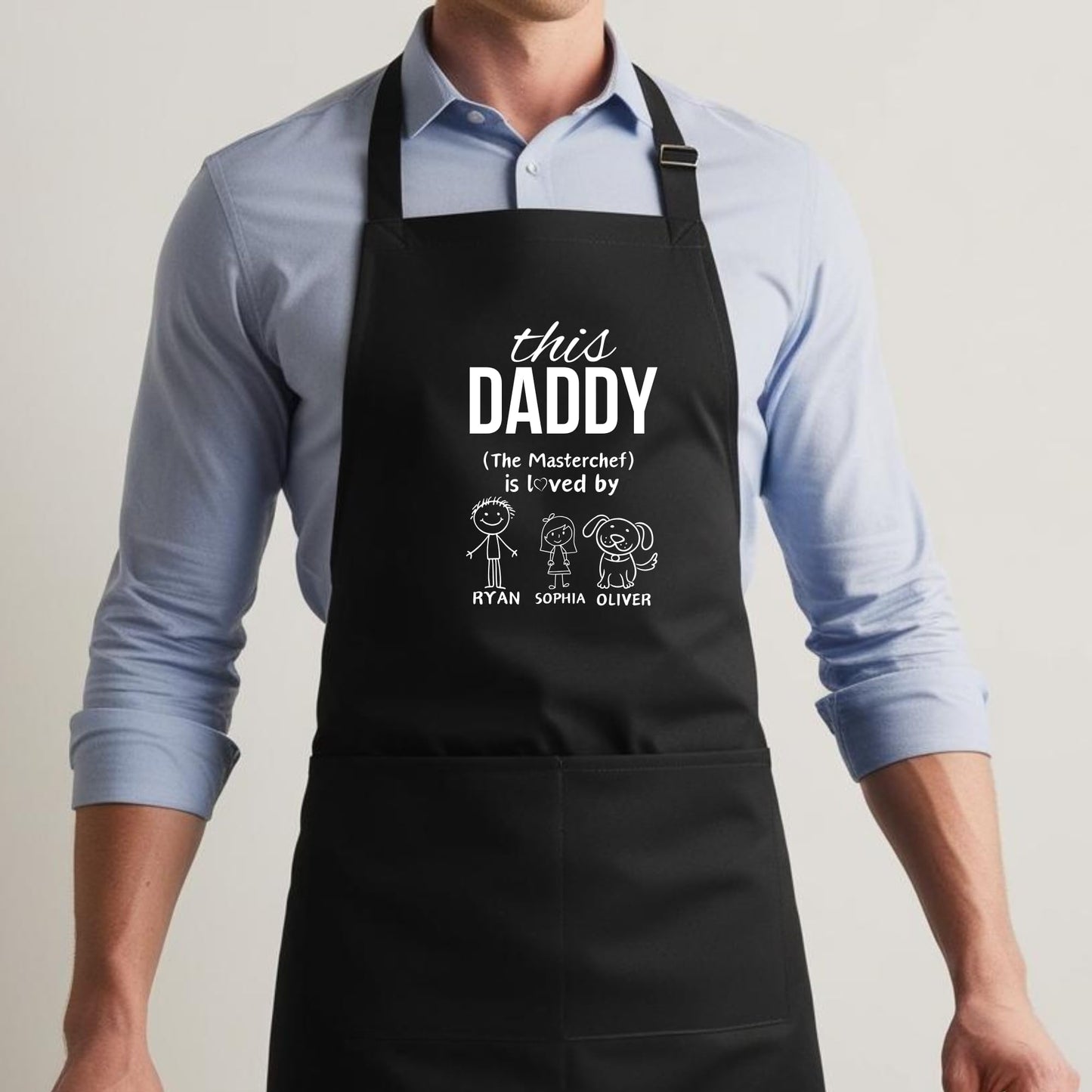 This Daddy The Masterchef is loved Custom Aprons for Mens Dad Aprons Gift for Him Chef Apron Personalised Apron Dad Apron Kitchen Apron BBQ Apron Grill Apron Father Day Gift Black Apron