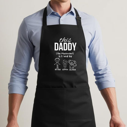 This Daddy The Masterchef is loved Custom Aprons for Mens Dad Aprons Gift for Him Chef Apron Personalised Apron Dad Apron Kitchen Apron BBQ Apron Grill Apron Father Day Gift Black Apron