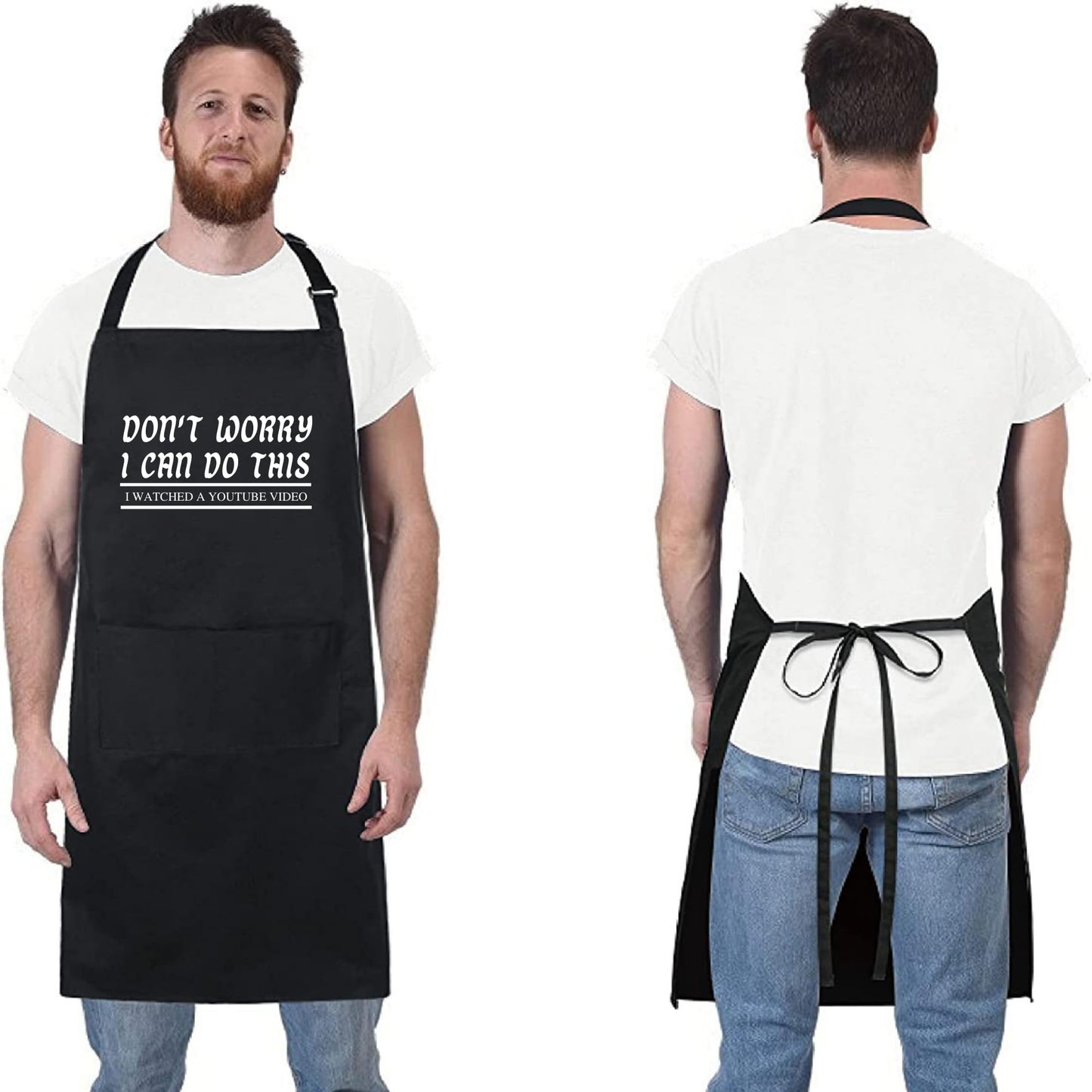Dont Worry I can Do This Funny Aprons for Men adjustable bib apron with pockets for cooking black chef apron