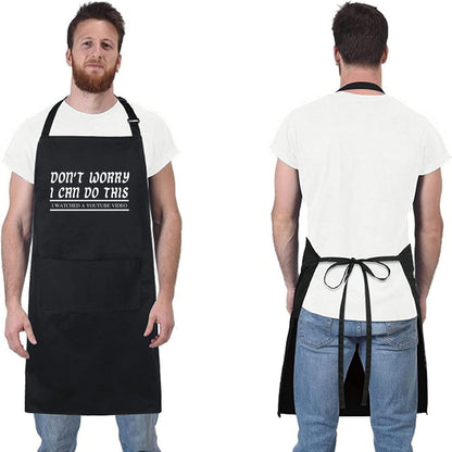 Dont Worry I can Do This Funny Aprons for Men adjustable bib apron with pockets for cooking black chef apron