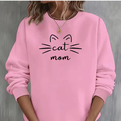 Be Buz Cat Mom Sweatshirt Cute Funny Cat Lover Gift for Women Cozy Pullover for Pet Moms Lady Aesthetic Sweatshirt - Top Tee