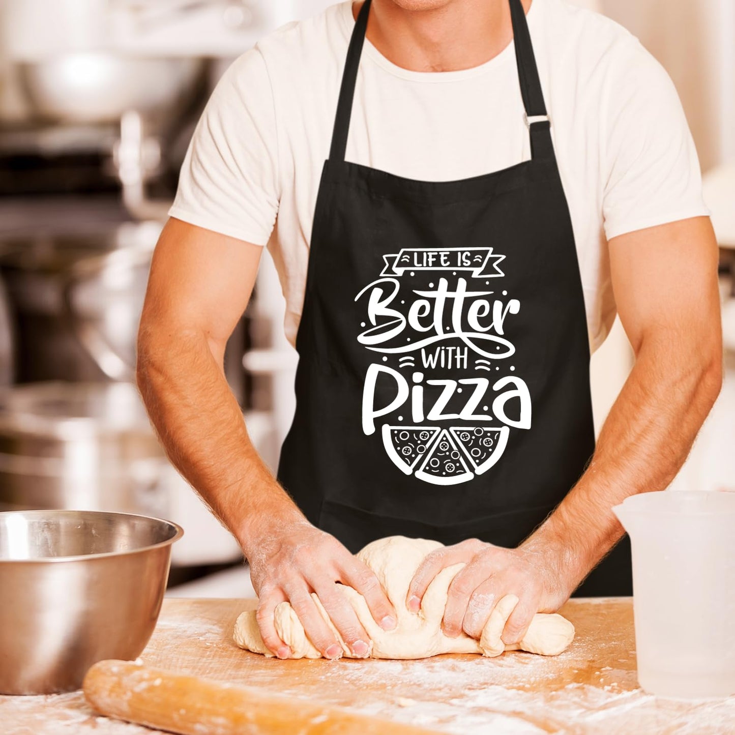 Life is Better With Pizza Funny Aprons for men Printed Apron Gift for Her Chef Apron Kitchen Apron BBQ Apron Gift Baking Apron Father Day Gift