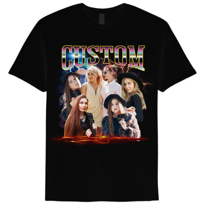 Personalized Bootleg Rap Tee, Sweatshirt, and Hoodie, Retro 90s Style Vintage Graphic tee – Custom Photo Shirt Women 100% Cotton Customised T Shirt, Gift for Music Lovers