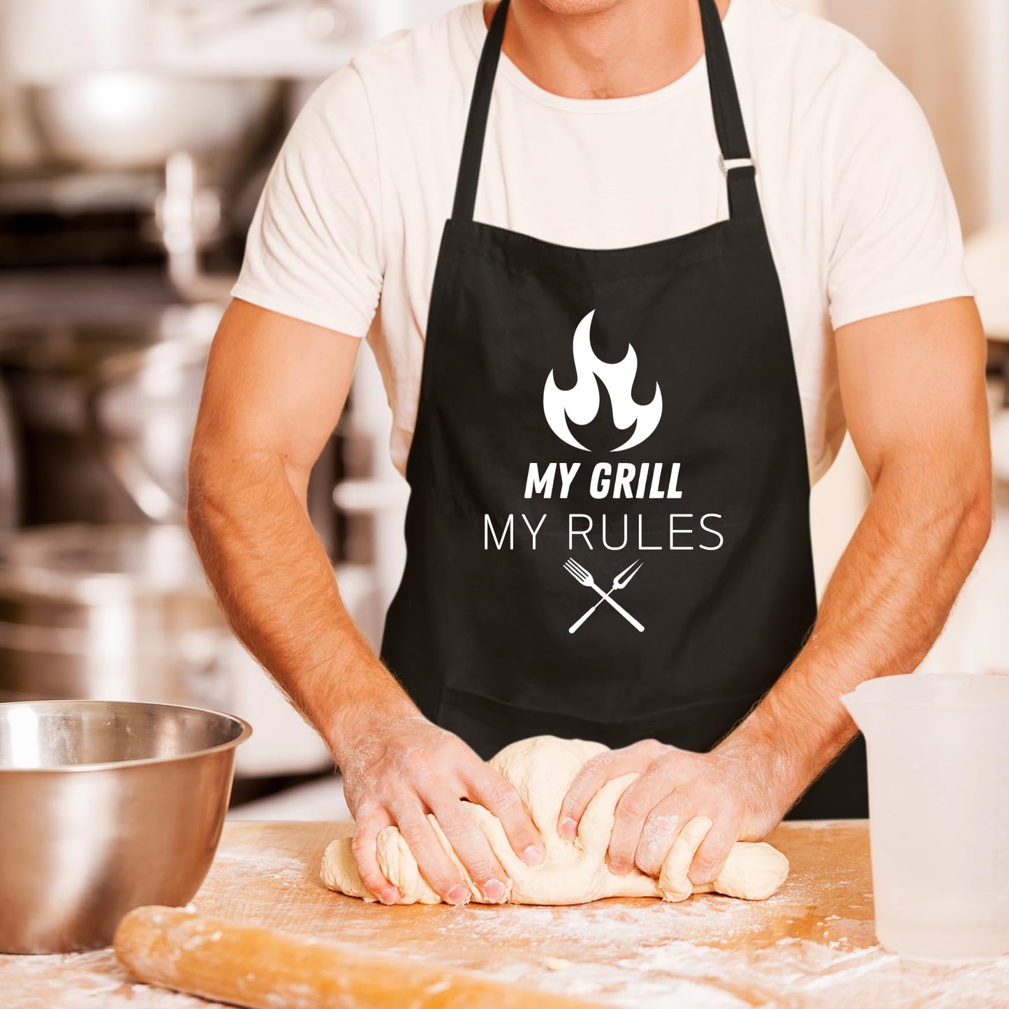 My Grill My Rules Funny Aprons for men Printed Apron Gift for Her Chef Apron Kitchen Apron BBQ Apron Gift Baking Apron Father Day Gift