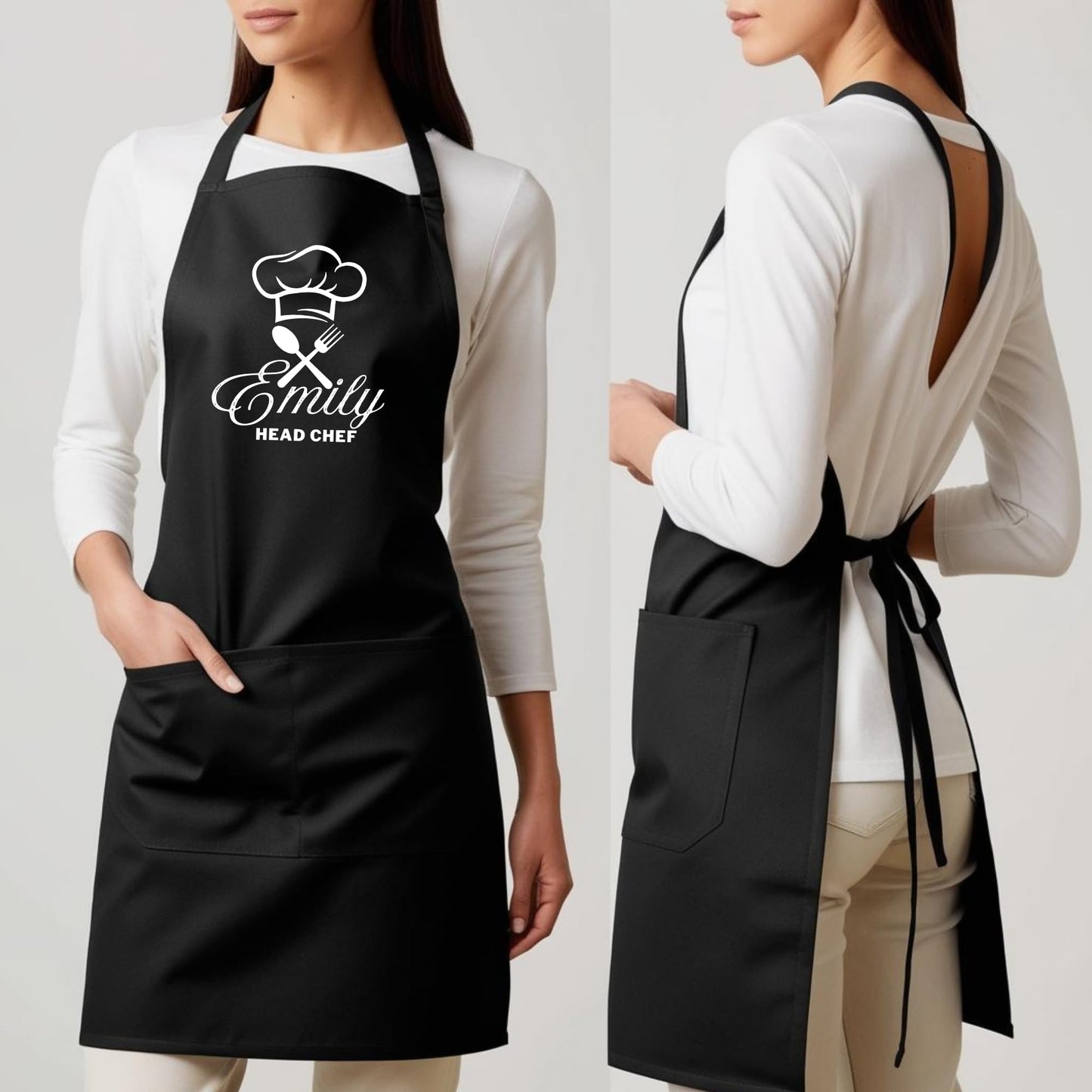 Personalized Head Chef Apron - Custom Kitchen Apron with Adjustable straps Gift for Him Her Aprons for Mens Womens Dad Apron Chef Apron Kitchen Apron BBQ Apron Mother Day Gift Black Apron