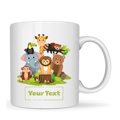 Personalized Jungle Animal Ceramic Coffee Mug, 11oz Custom Mug, Zoo Animal Lover Gift