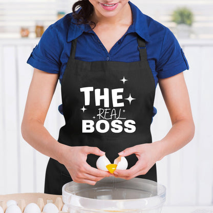 The Real Boss Funny Aprons for men Printed Apron Gift for Her Chef Apron Kitchen Apron BBQ Apron Gift Baking Apron Father Day Gift