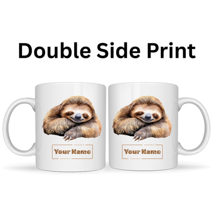 Personalized Sleeping Sloth Mug – Custom Name Ceramic Coffee Cup – Cute Sloth Lover Gift for Teachers, Teenagers and Friends – 11oz