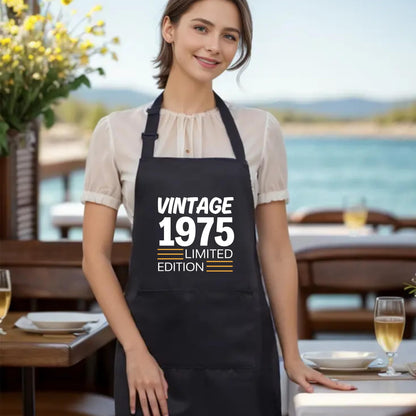 49Th Birthday Gift for Men or Women Born in 1975 Limited Edition Apron Kitchen Apron Gift for Him Her Aprons for Mens Dad Apron Chef Apron BBQ Apron Father Day Gift Black Apron