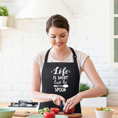 Life Is Short Lick The Spoon Funny Aprons for men Printed Apron Gift for Her Chef Apron Kitchen Apron BBQ Apron Gift Baking Apron Father Day Gift