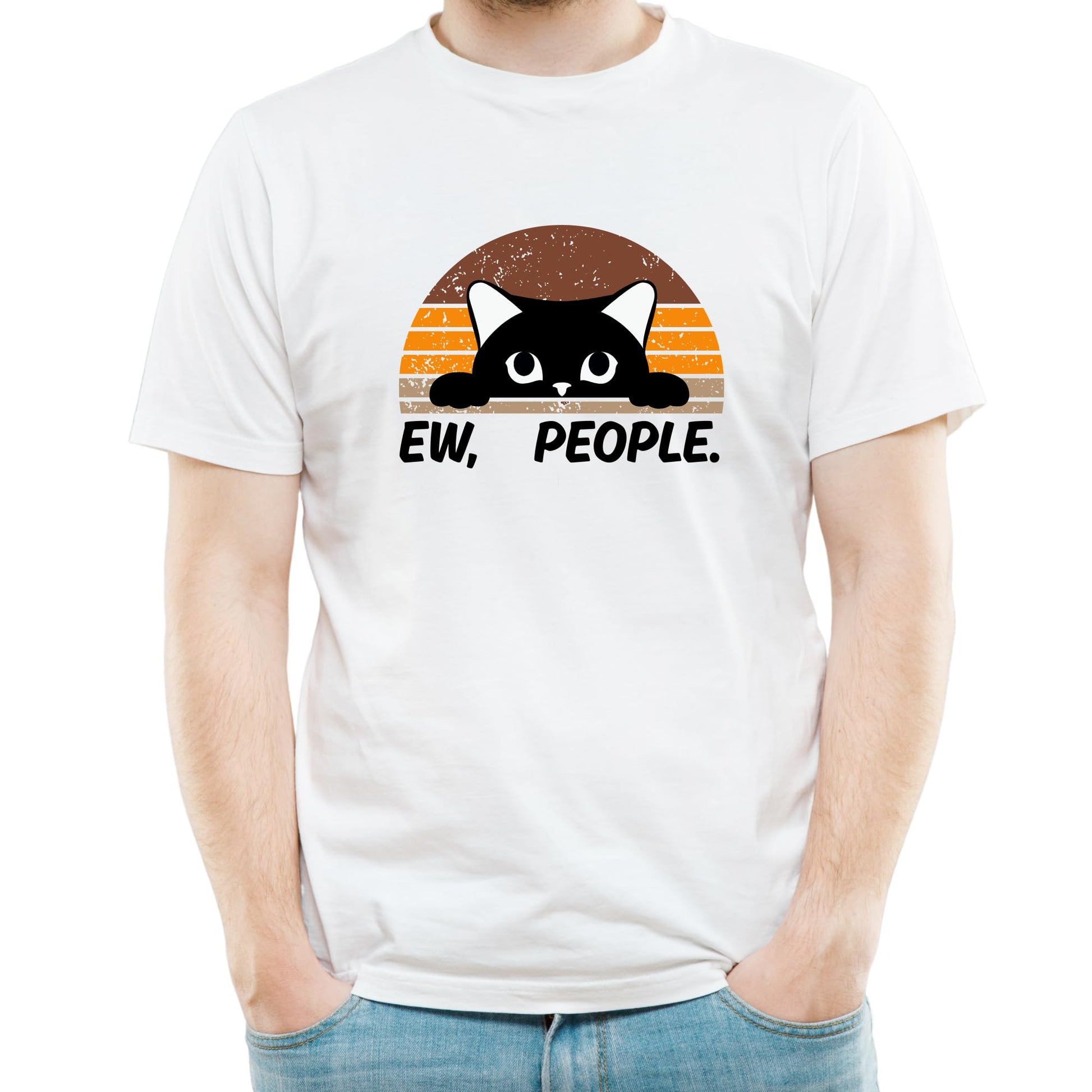 Be Buz Funny Cat T-Shirt, Ew People Sarcastic Cat Lover Antisocial Graphic Tee, Men and Women Introvert Gift Shirt - Top Tee