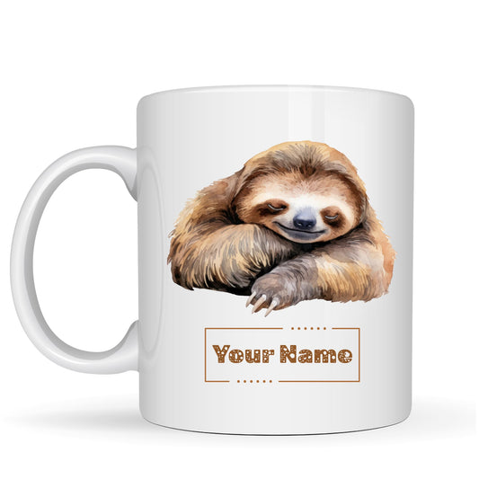 Personalized Sleeping Sloth Mug – Custom Name Ceramic Coffee Cup – Cute Sloth Lover Gift for Teachers, Teenagers and Friends – 11oz