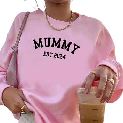 Be Buz Mummy Est. Custom Sweatshirt Personalized Year Mom Pullover New Mum Gift Idea Cute Pregnancy Reveal Long Sleeve Sweater