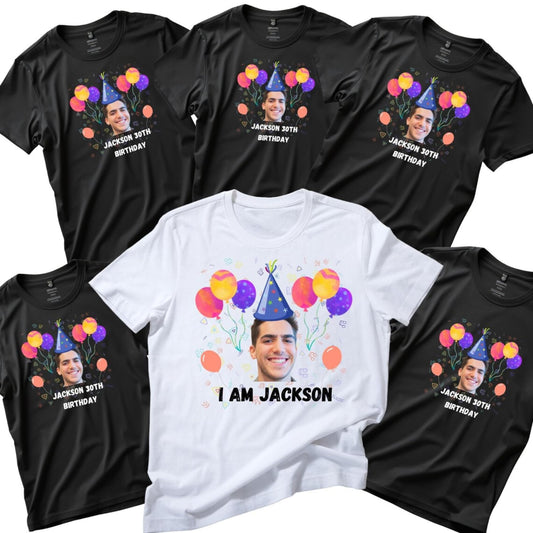 Be Buz Custom Photo Birthday T-Shirt Personalized Group Party Shirt, Black White Cotton Tee for Men, Women, Friends